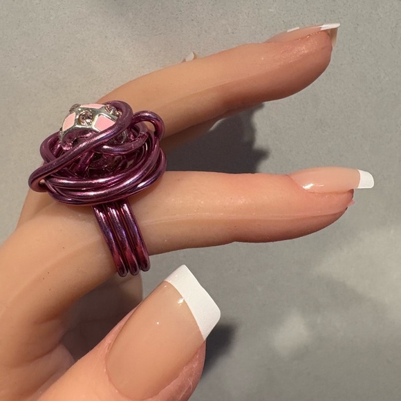 Whimsical Wire-Wrapped Statement Ring - Pink & Silver Sparkle - Picture 7 of 16